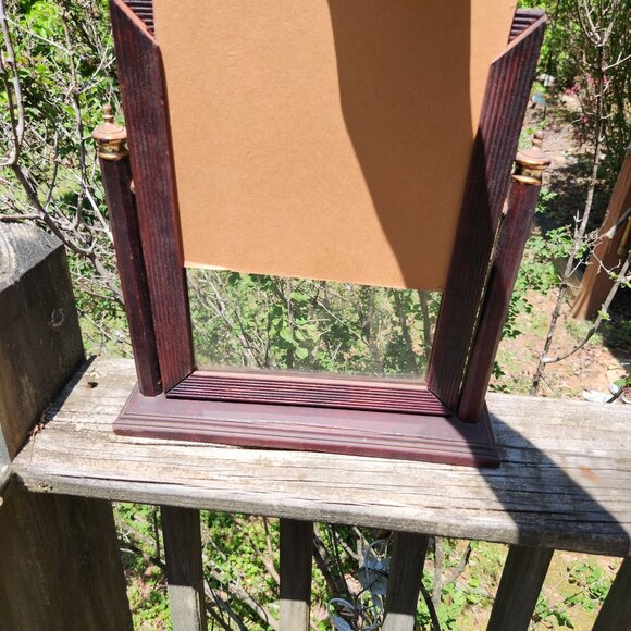 Antique Wooden Swinging Tabletop Picture Frame With Glass Pane, brass finials De - Picture 12 of 12
